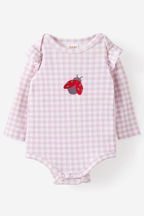 Organic Pointelle Long Sleeve Bubbysuit - Thistle/Lady Bug Gingham