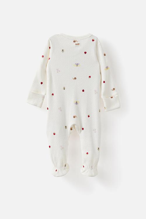 Organic Pointelle Long Sleeve Bubbysuit - Milk/Forst Floor Friends
