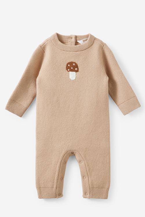 Organic Knit Long Sleeve All In One - Latte Cream/Mushroom