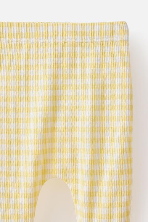Organic Pointelle Footed Legging - Lemon Squash/Gingham