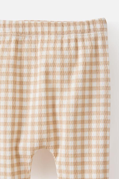Organic Pointelle Footed Legging - Latte Cream/Gingham