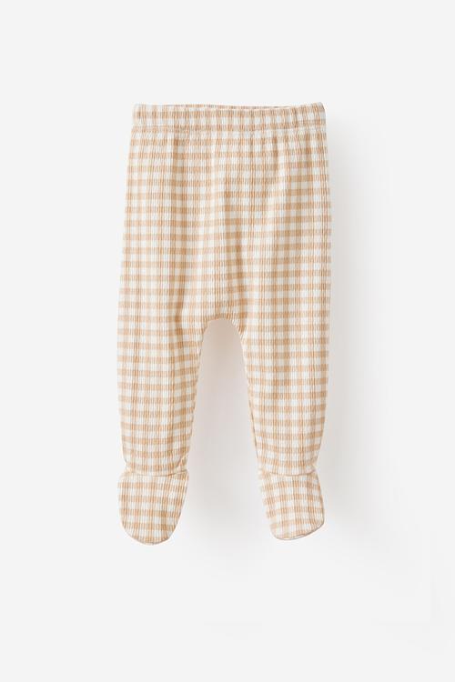 Organic Pointelle Footed Legging - Latte Cream/Gingham