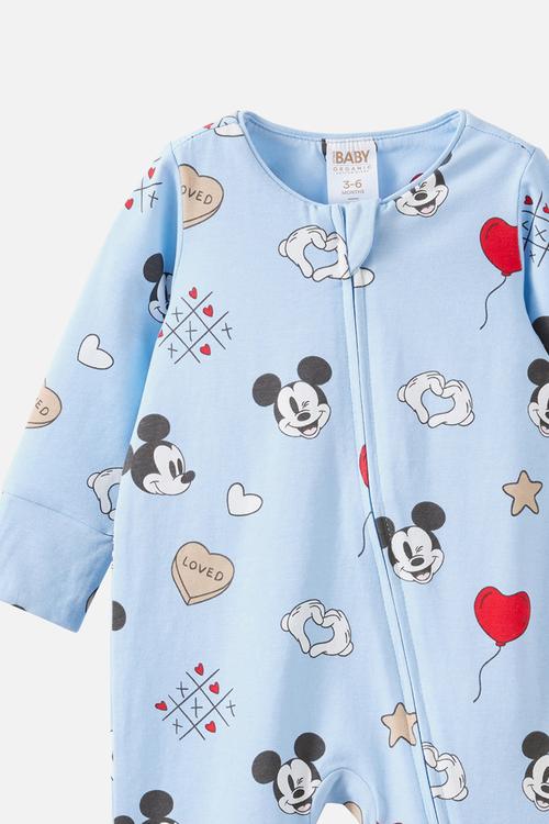 The Long Sleeve Zip Romper License - Lcn Dis Dawn Blue/Mickey Love
