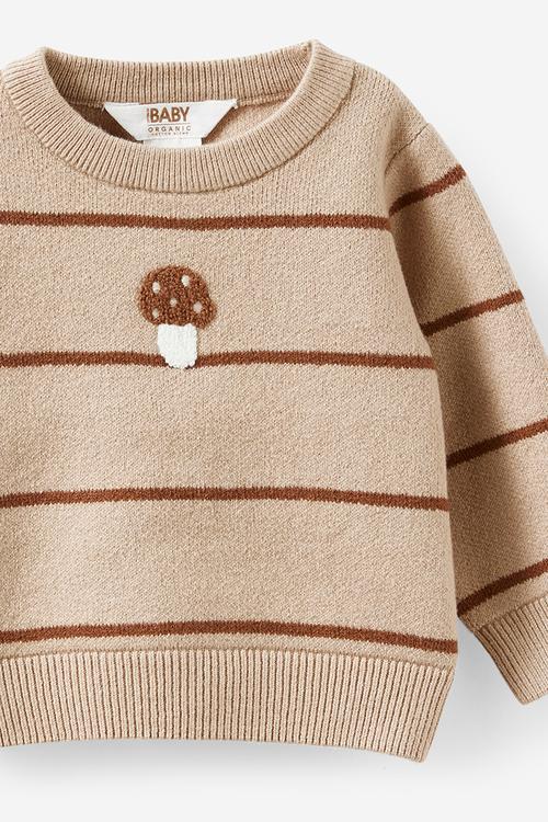 Organic Knit Sweater - Latte Cream/Double Stripe