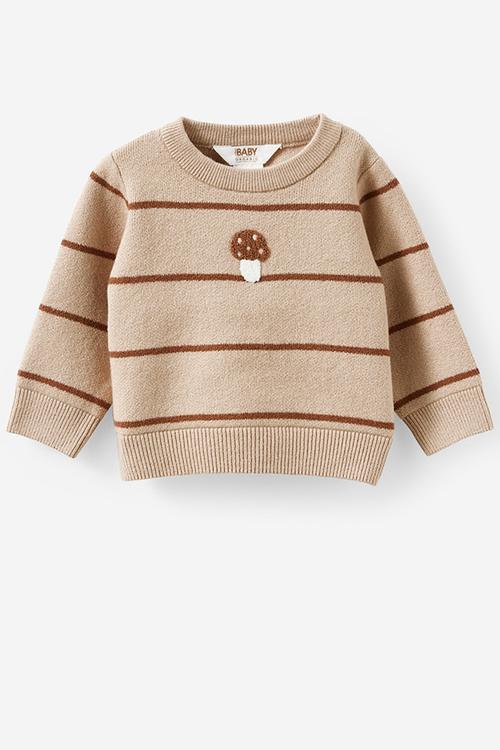 Organic Knit Sweater - Latte Cream/Double Stripe