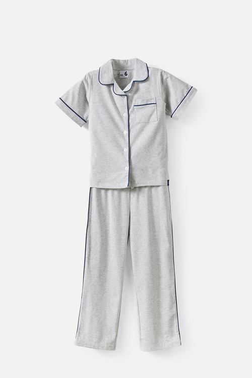 Purdy short long pyjama set - light grey marble /deep dive