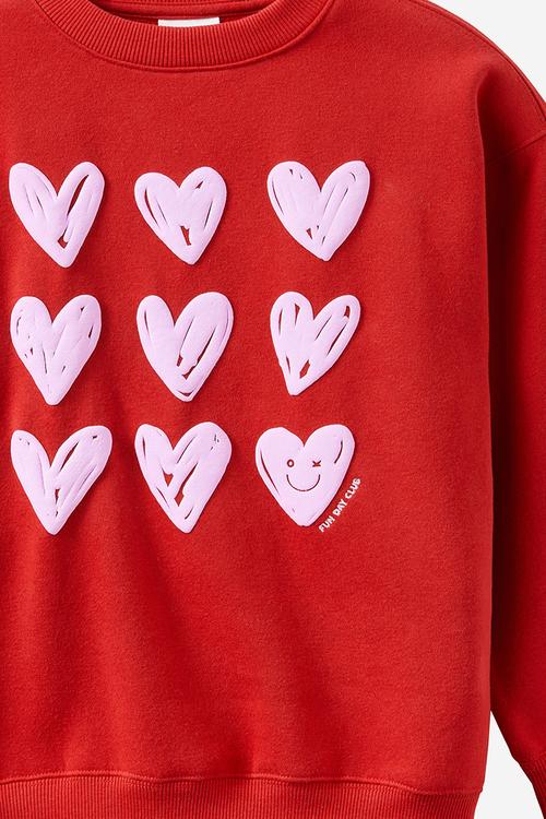 Sammy Oversized Crew - Varsity Red/Heart Drawn Fun Day