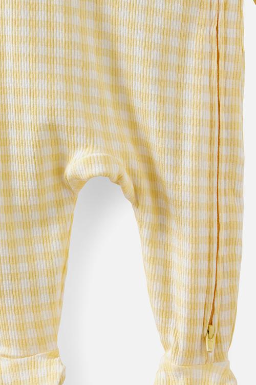 Organic Pointelle Wrap Zip Romper - Lemon Squash/Gingham
