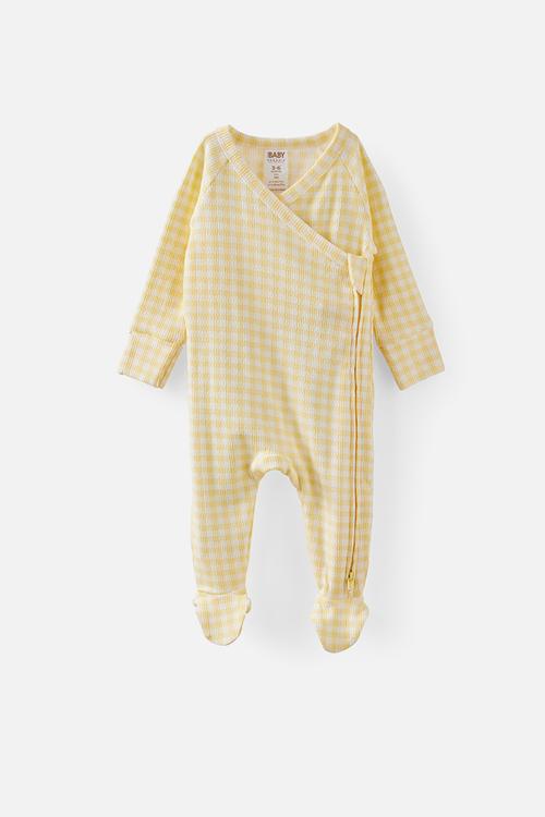 Organic Pointelle Wrap Zip Romper - Lemon Squash/Gingham