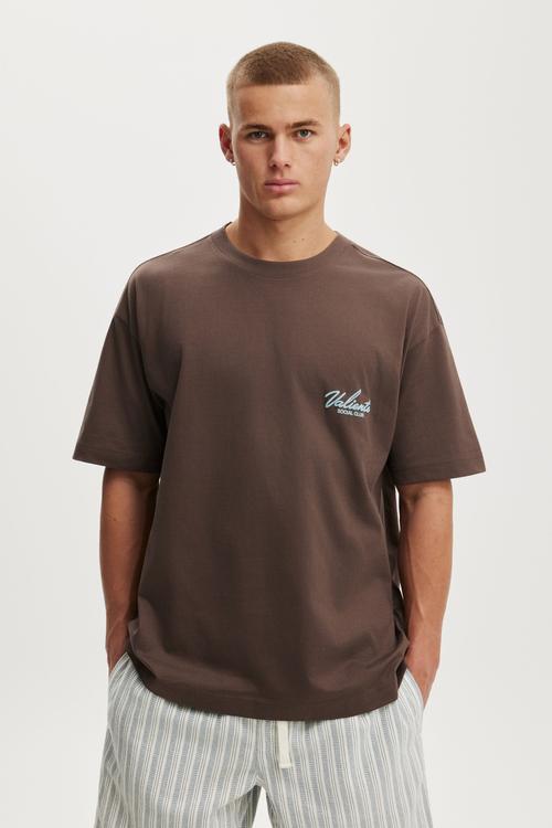 Box Fit Text T-shirt - Washed Chocolate/Valiente Club