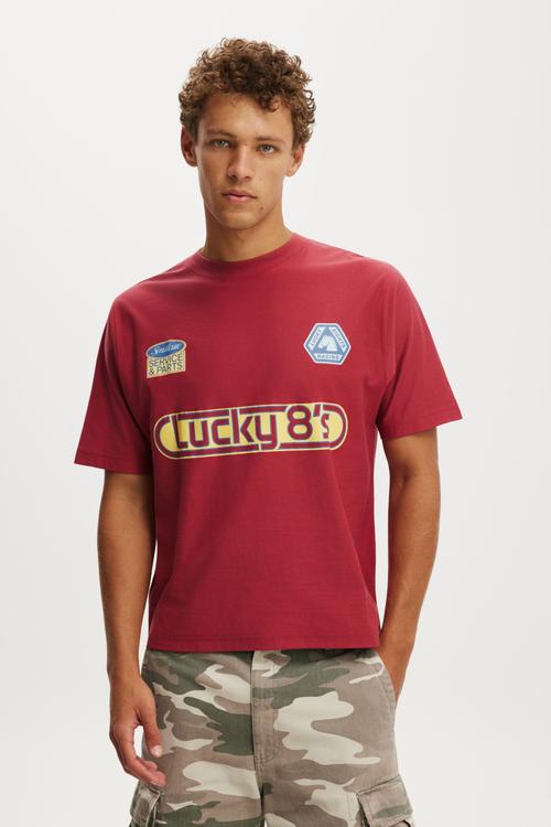 Cropped Fit Graphic T-shirt - Garnet Red/Lucky 8’S