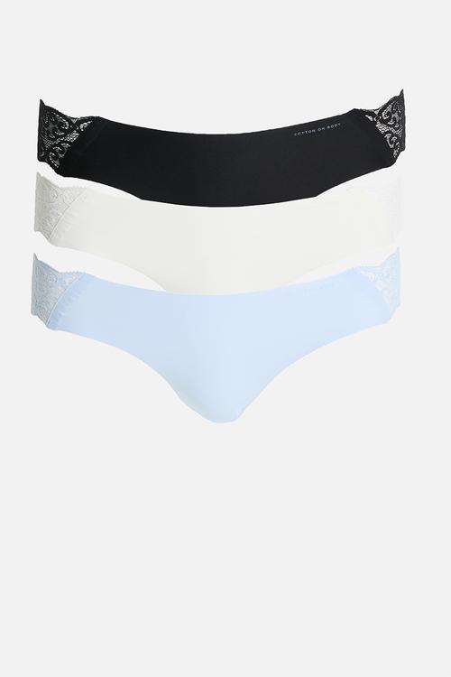 Party Pants Seamless Cheeky Brief 3 Pack - Black/Cream/Violetblue