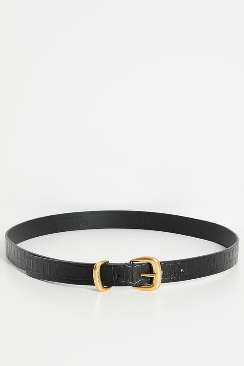Bombay Strap Croc 25 Belt - Black/ Tumbled Deep Gold