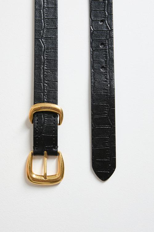 Bombay Strap Croc 25 Belt - Black/ Tumbled Deep Gold