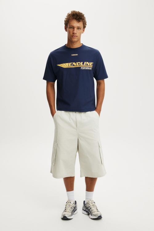 Cropped Fit Graphic T-shirt - Indigo/Endline
