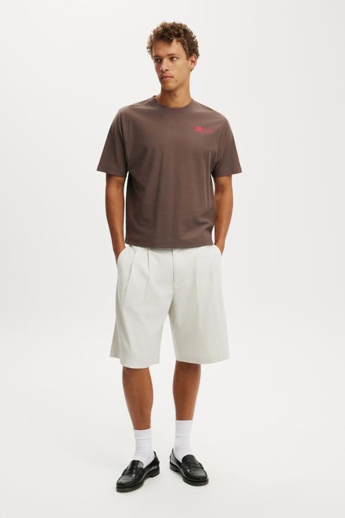 Cropped Fit Graphic T-shirt - Washed Chocolate/Monument