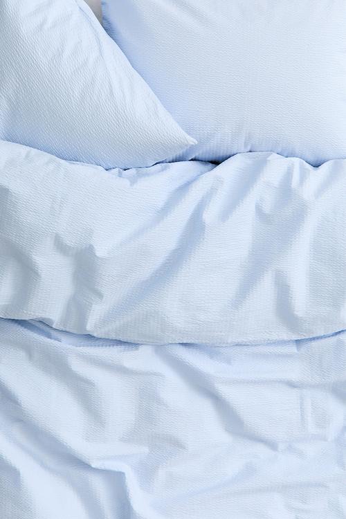 Seersucker double/king size duvet cover set - light blue