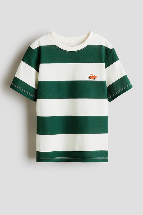 Printed t-shirt - green & white striped