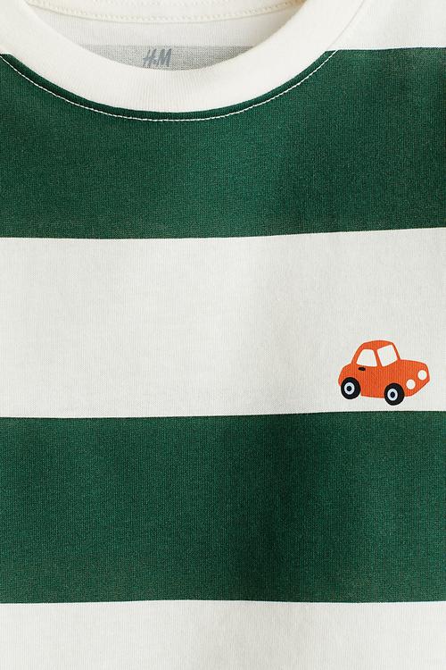 Printed t-shirt - green & white striped