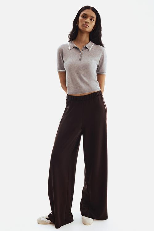 Wide pull-on trousers - dark brown