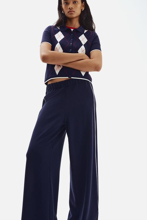 Wide pull-on trousers - navy blue
