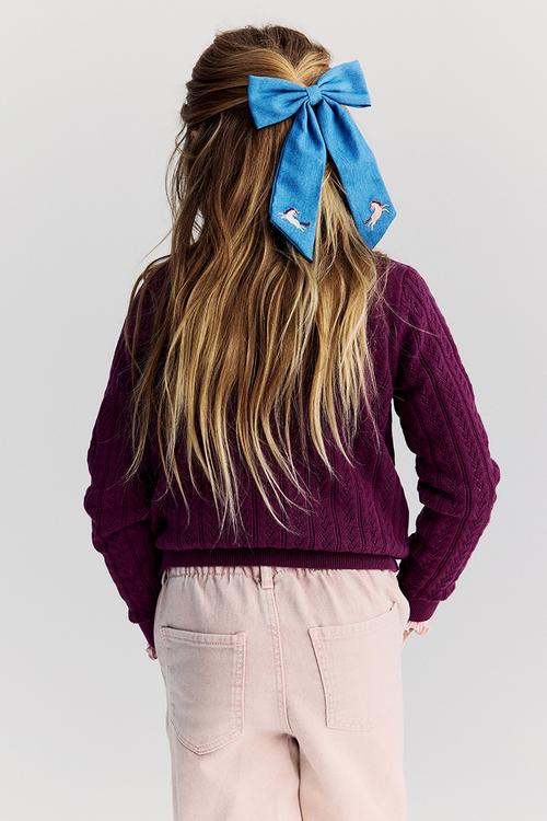 Pointelle-knit cotton cardigan - plum red 