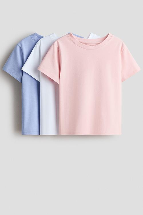 3-pack cotton tops - light pink/white/light blue