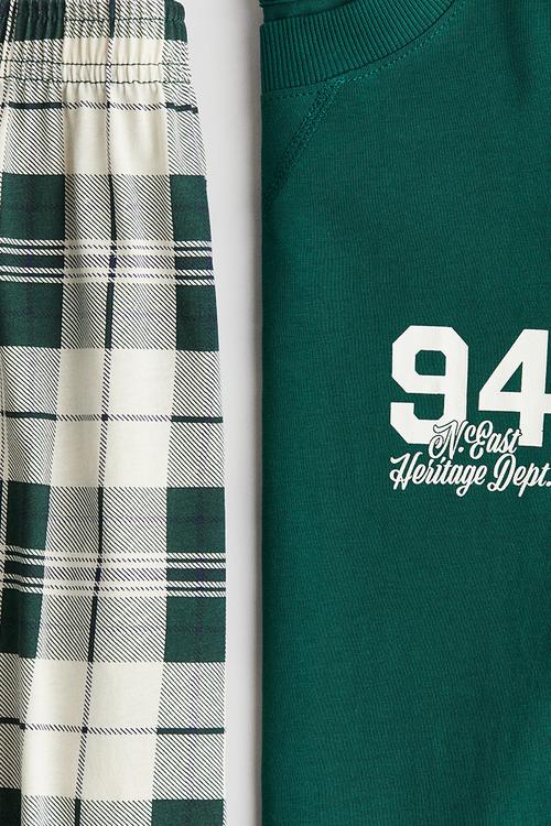 Cotton jersey pyjamas - green/checked