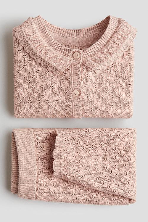 2-piece pointelle-knit cotton set - pink