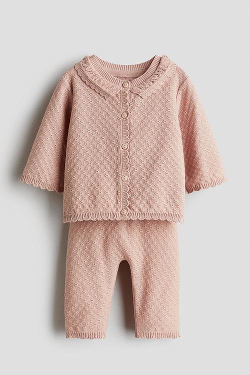 2-piece pointelle-knit cotton set - pink