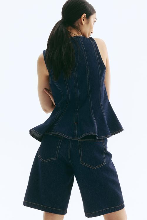 Denim peplum top - dark denim blue