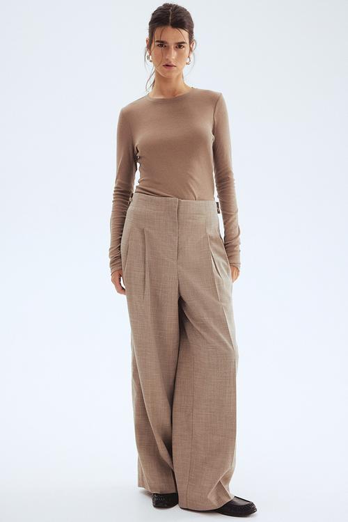 Wide tailored trousers - beige marl