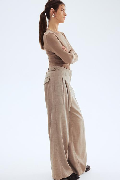 Wide tailored trousers - beige marl