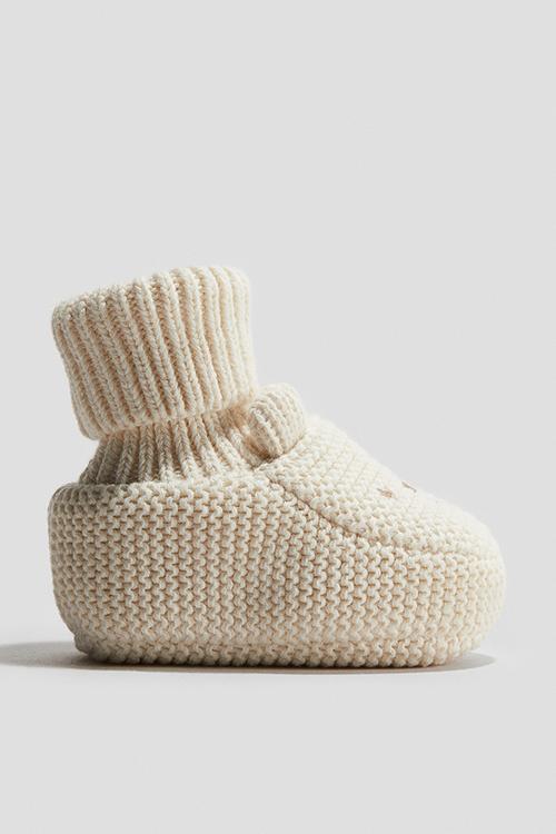 Cotton-knit booties - cream