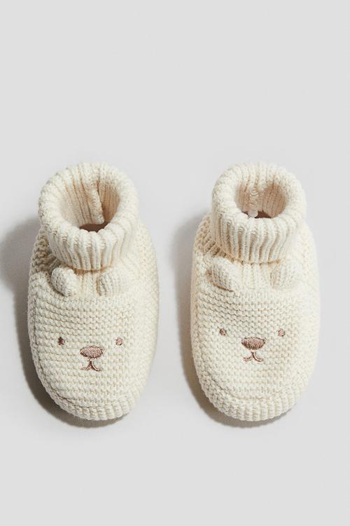 Cotton-knit booties - cream