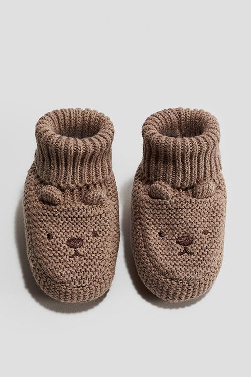 Cotton-knit booties - light brown
