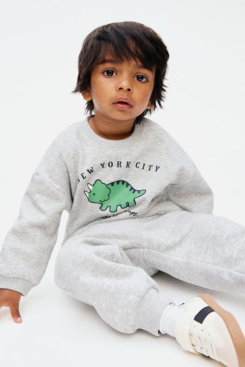 2-Piece printed brushed-inside sweatshirt set - light grey marl/new yo