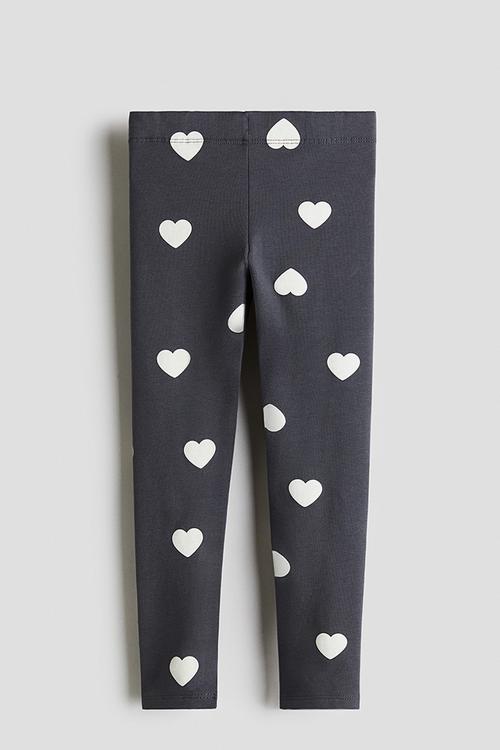 Brushed-inside leggings - dark grey/hearts 