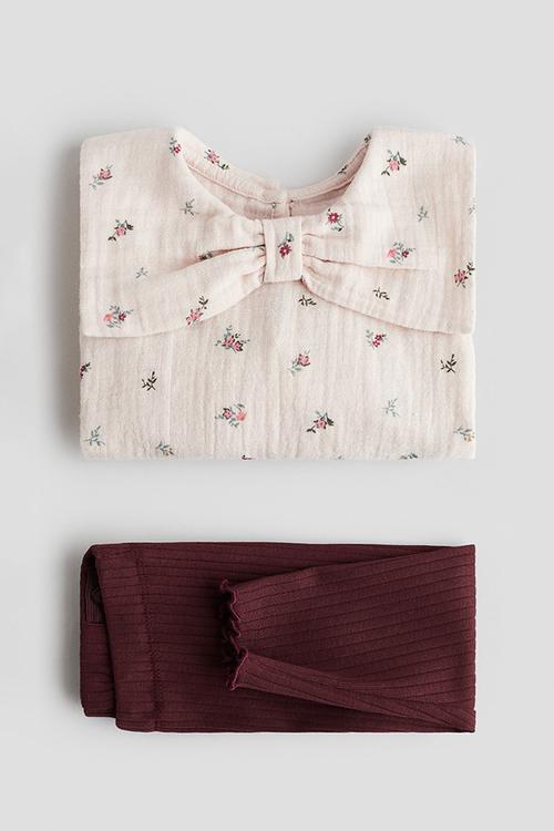 2-Piece blouse and leggings set - light pink floral