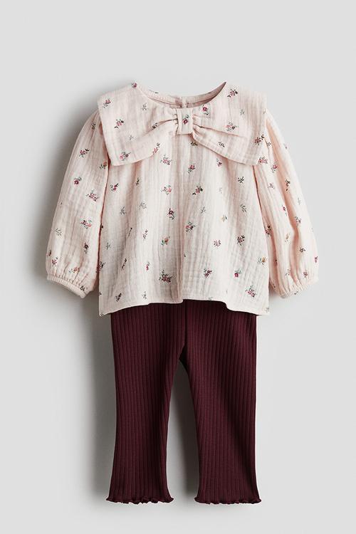 2-Piece blouse and leggings set - light pink floral