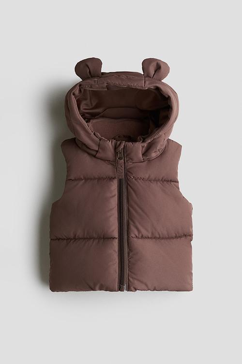 Hooded puffer gilet - brown