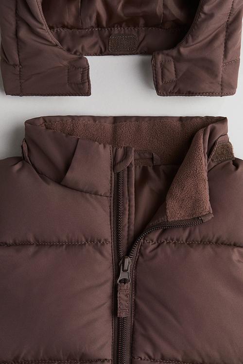 Hooded puffer gilet - brown