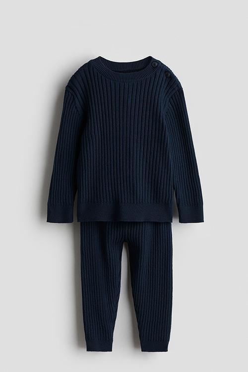 2-Piece rib-knit cotton set - navy blue