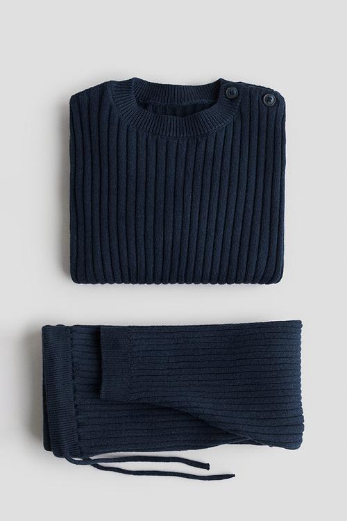 2-Piece rib-knit cotton set - navy blue