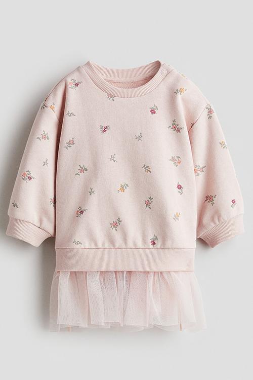 Tulle-skirt sweatshirt dress - light pink/floral