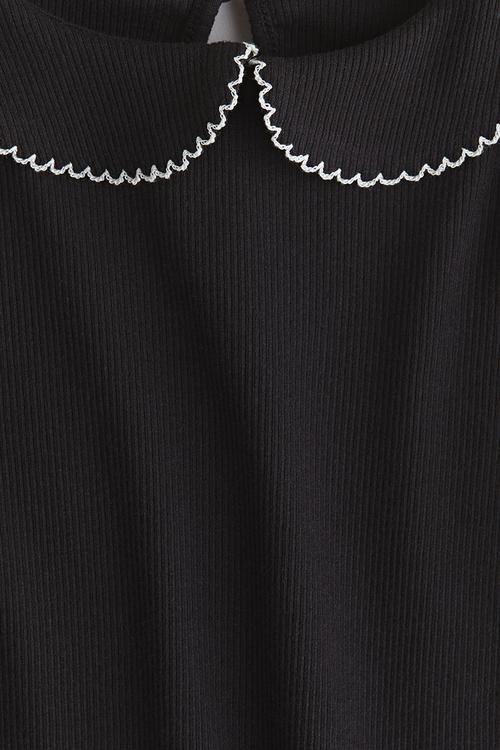 Collared jersey top - black