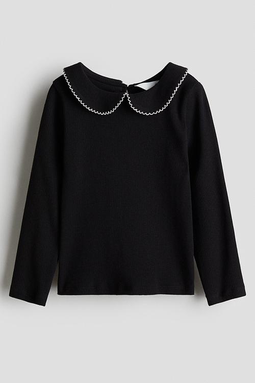Collared jersey top - black