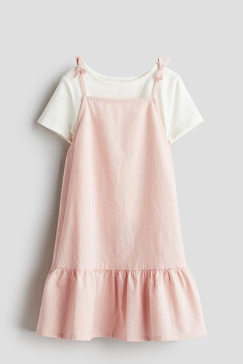 2-Piece cotton set - light pink & white 