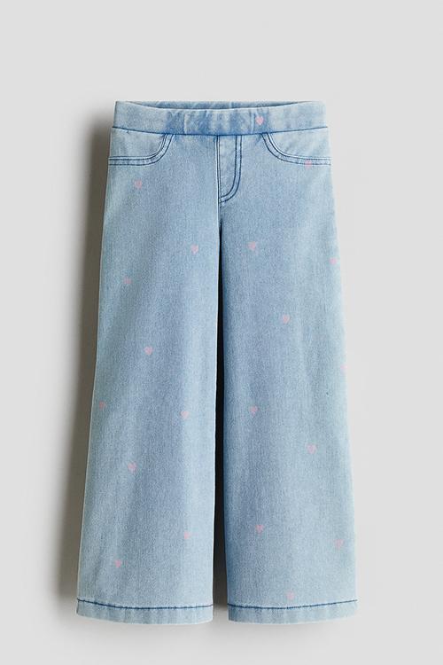Wide denim-look trousers - light denim blue/hearts