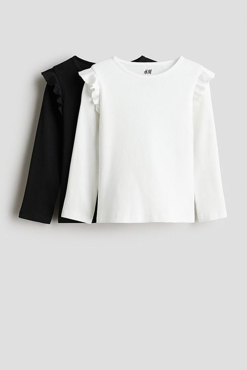 2-Pack ribbed cotton tops - white & black